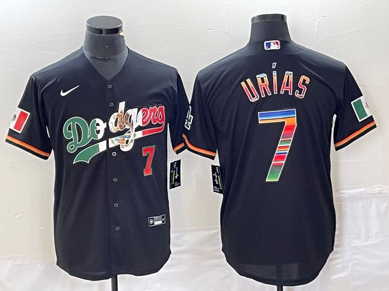 Men Los Angeles Dodgers 7 Urias Black rainbow Nike Game MLB Jersey style 6